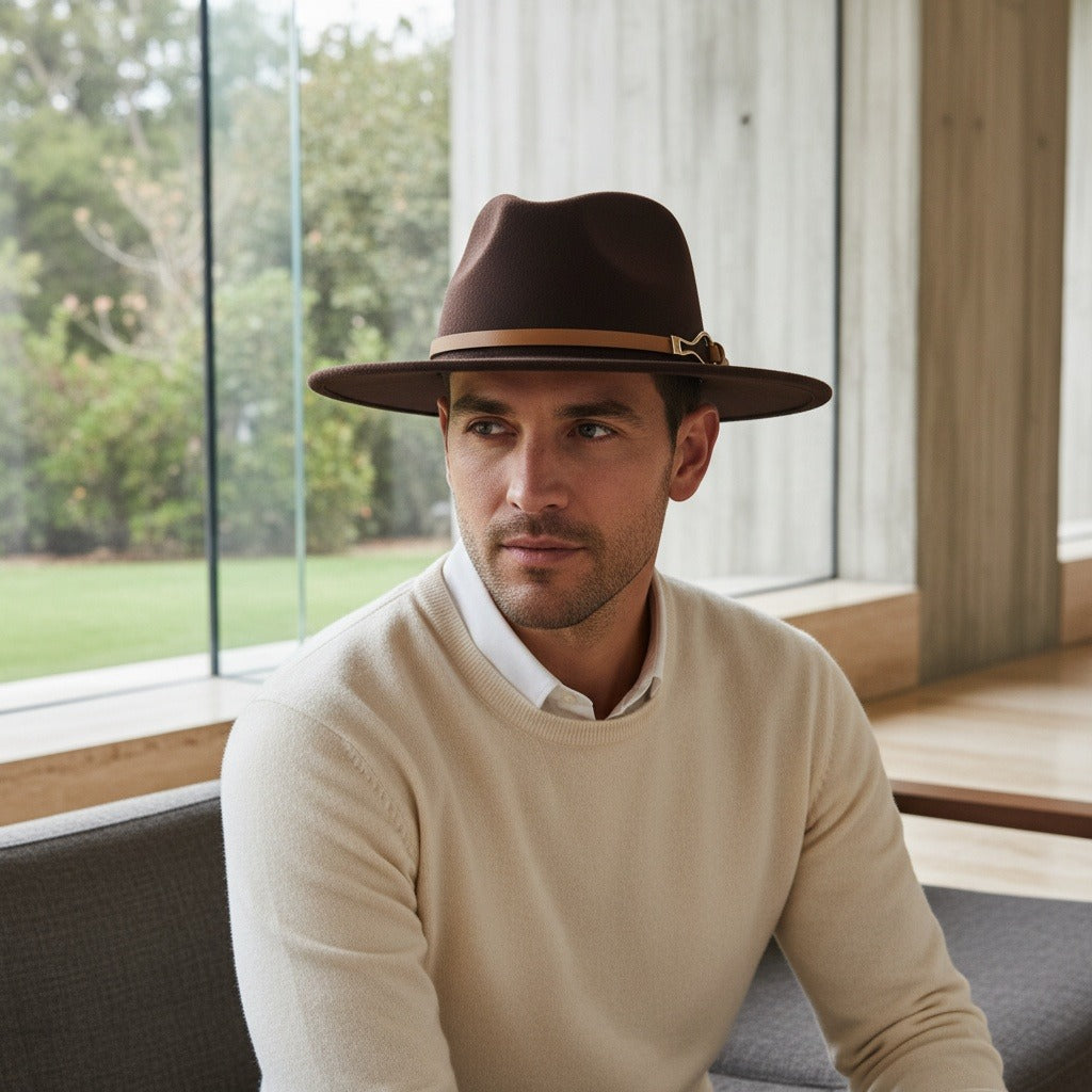 Fedora Hat Men - Cocoa - Side Profile