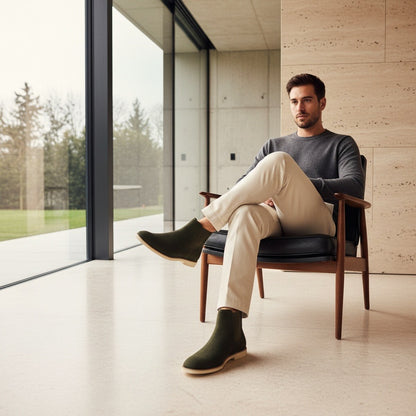 Green Chelsea Boots Mens - Green - Side Profile