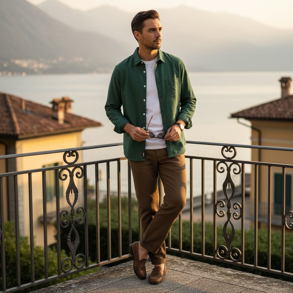 Green Cotton Shirt - Green - Angled Shot
