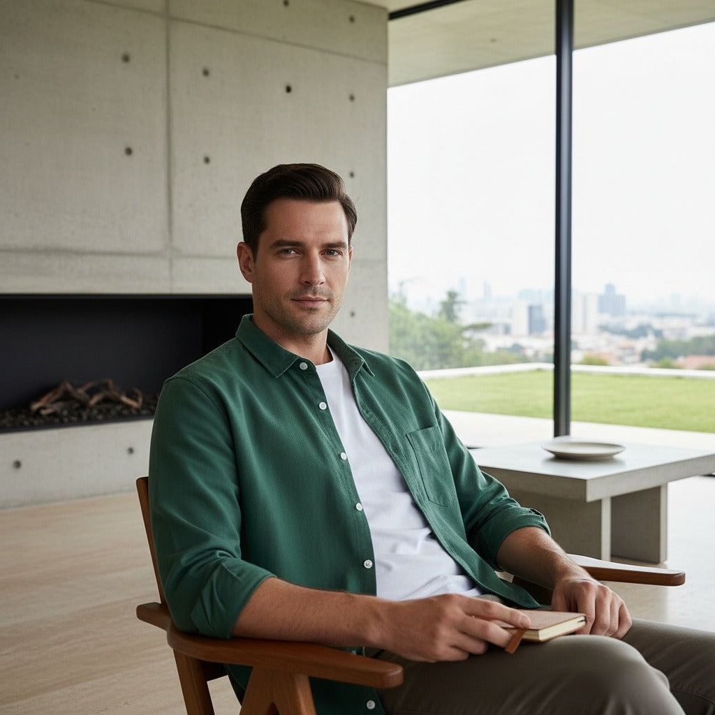 Green Cotton Shirt - Green - Side Profile