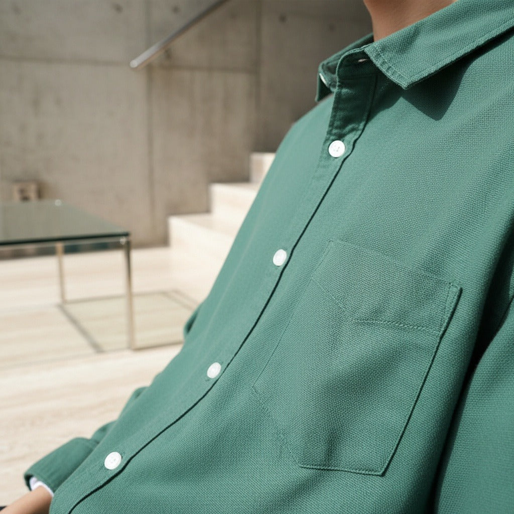 Green Cotton Shirt - Green - Back View