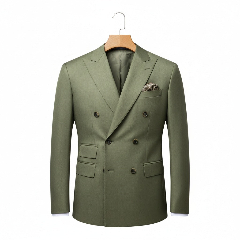 Green Double Breasted Suit - Green - Front View