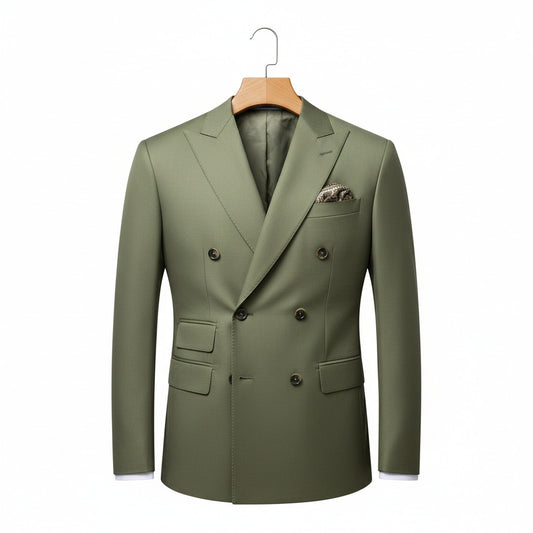 Green Double Breasted Suit - Green - Front View