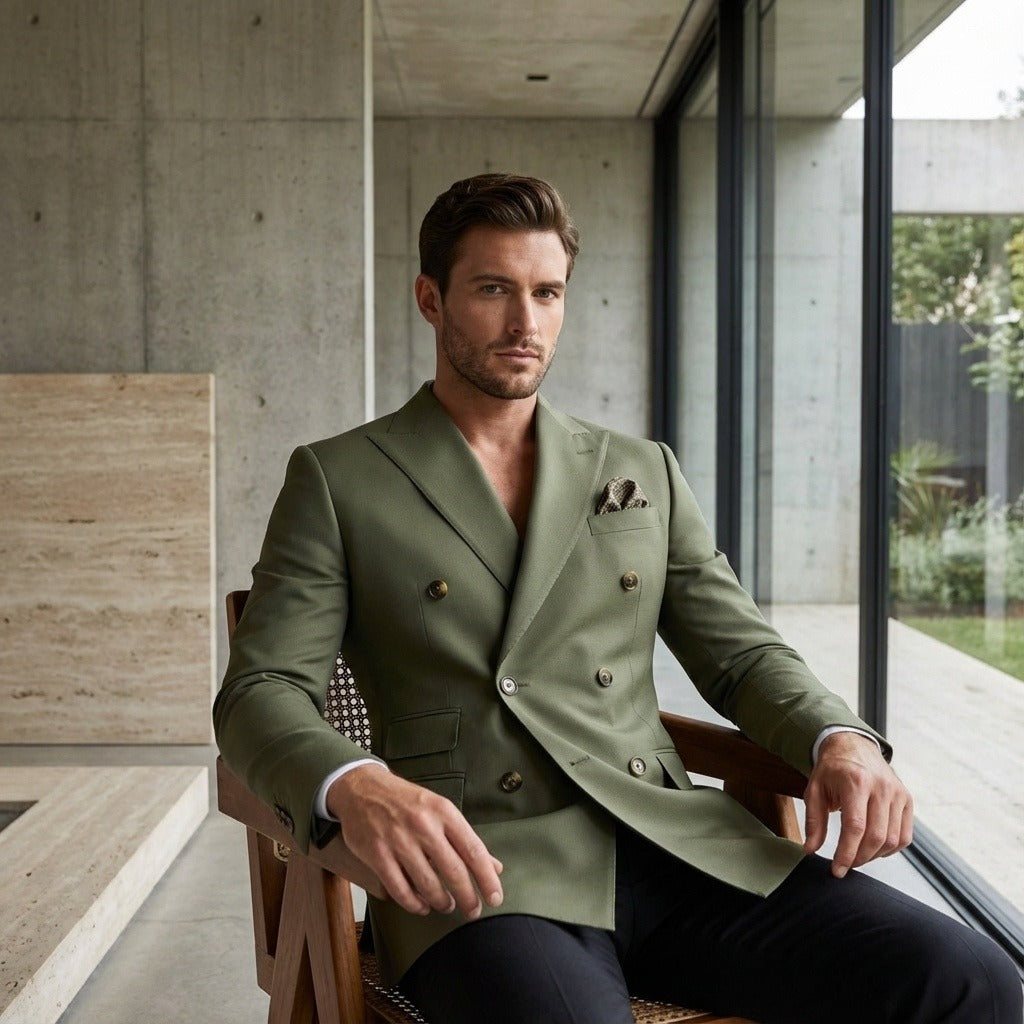 Green Double Breasted Suit - Green - Side Profile