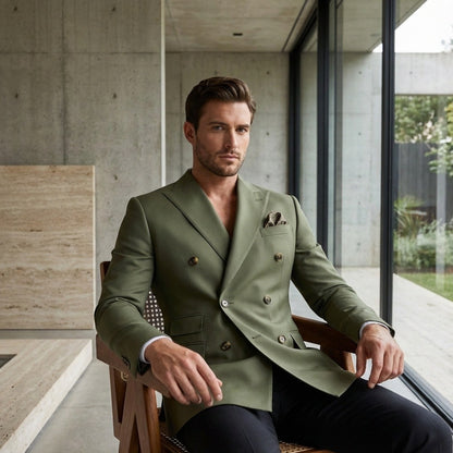 Green Double Breasted Suit - Green - Side Profile