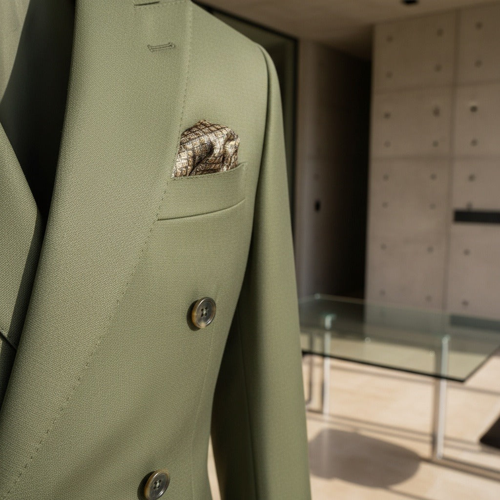 Green Double Breasted Suit - Green - Back View