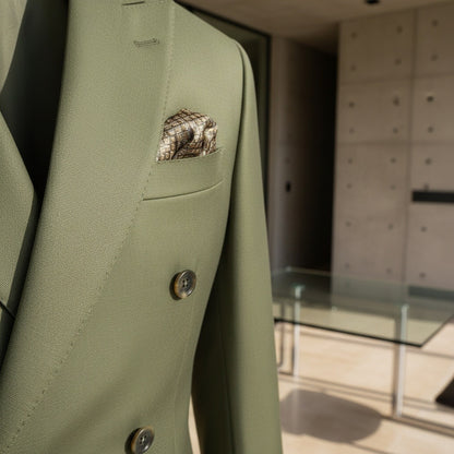 Green Double Breasted Suit - Green - Back View