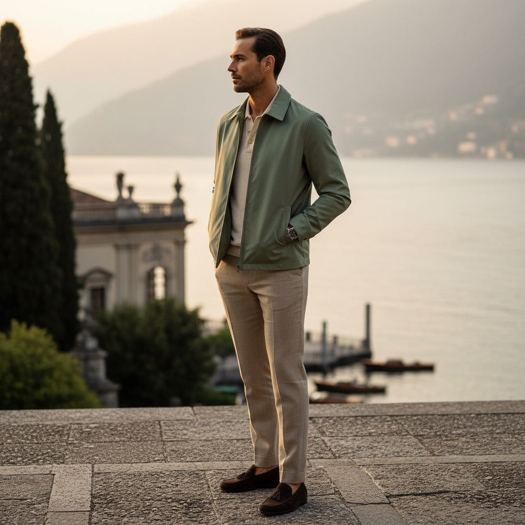 Green Harrington Jacket Mens - Green - Angled Shot