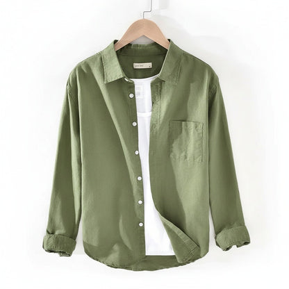Green Linen Shirt - Green - Front View