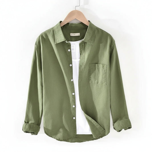Green Linen Shirt - Green - Front View