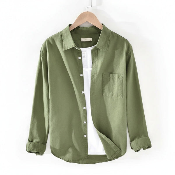 Green Linen Shirt - Green - Front View