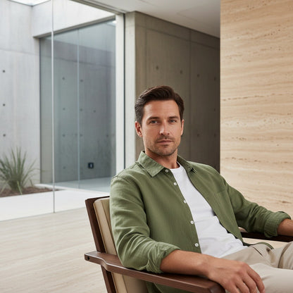 Green Linen Shirt - Green - Side Profile