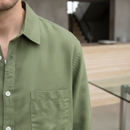 Green Linen Shirt - Green - Back View