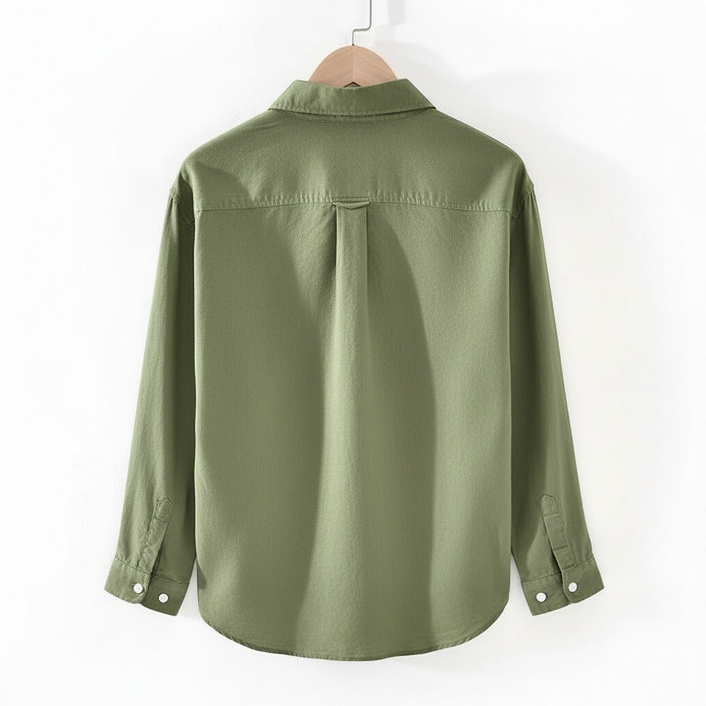 Green Linen Shirt - Green - Fabric Detail