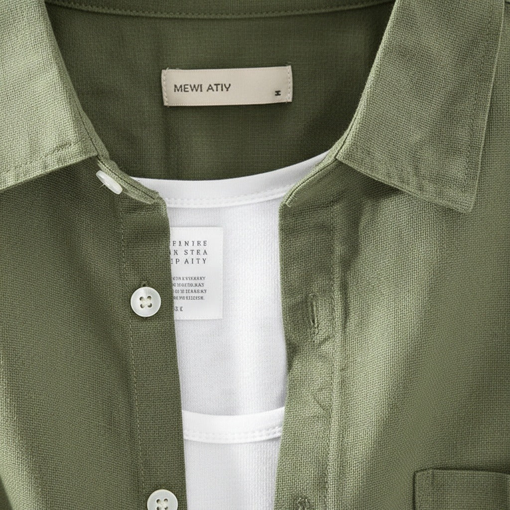 Green Linen Shirt - Green - Texture Close Up