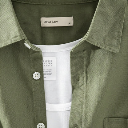 Green Linen Shirt - Green - Texture Close Up