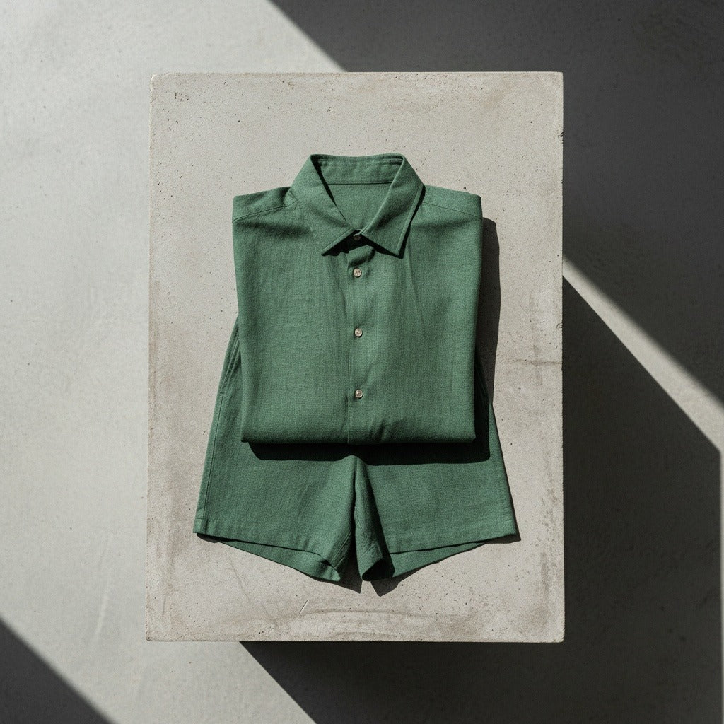 Green Linen Shirt and Shorts Set - Green - Lifestyle Inspiration
