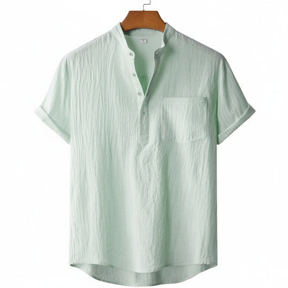 Green Linen T Shirt - Green - Front View