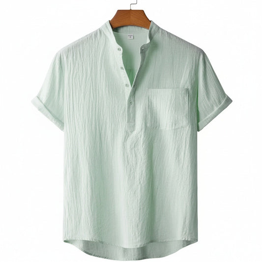 Green Linen T Shirt - Green - Front View