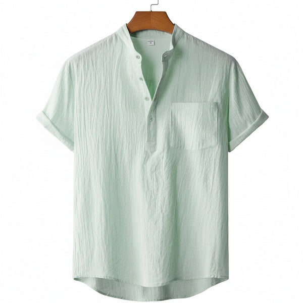 Green Linen T Shirt - Green - Front View