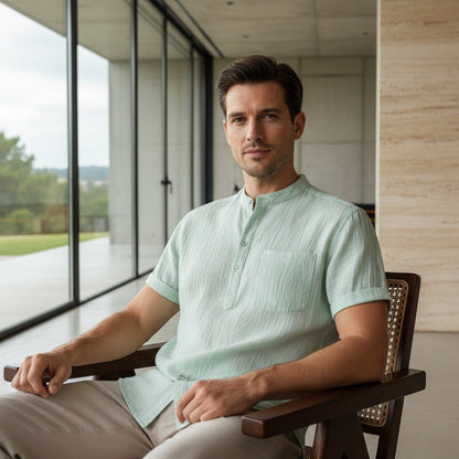 Green Linen T Shirt - Green - Side Profile