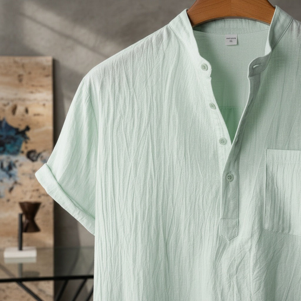 Green Linen T Shirt - Green - Back View