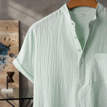 Green Linen T Shirt - Green - Back View