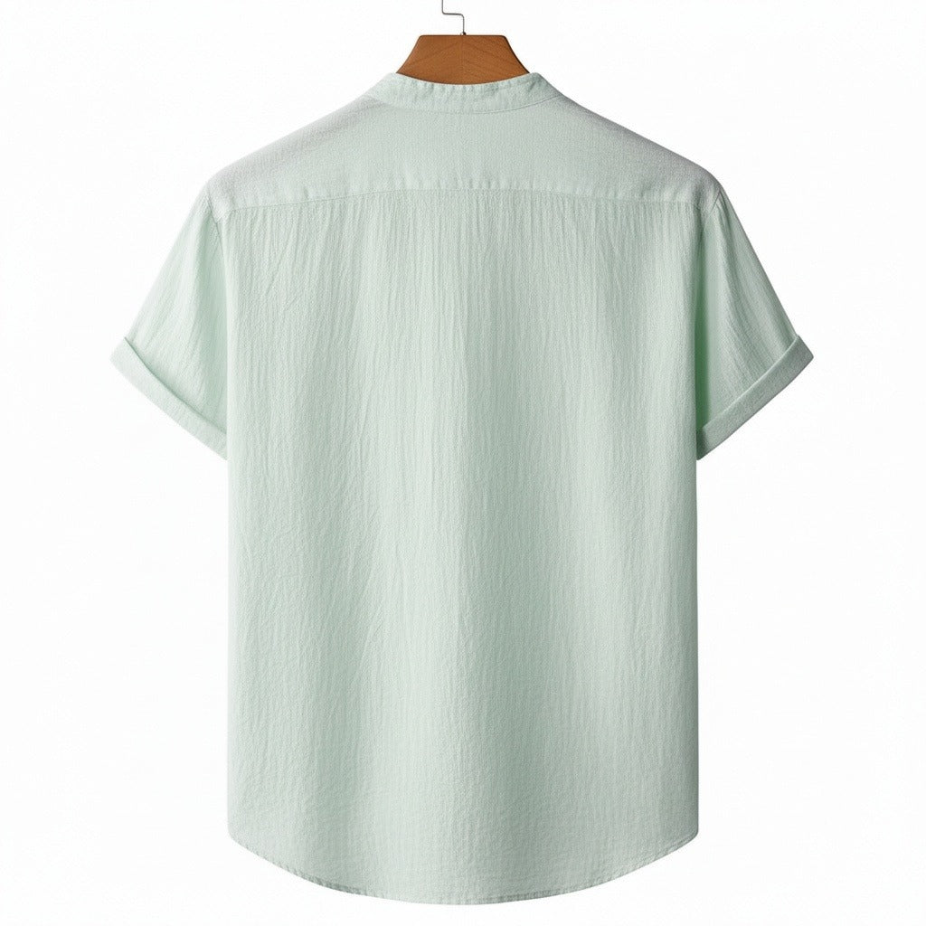 Green Linen T Shirt - Green - Fabric Detail