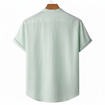 Green Linen T Shirt - Green - Fabric Detail