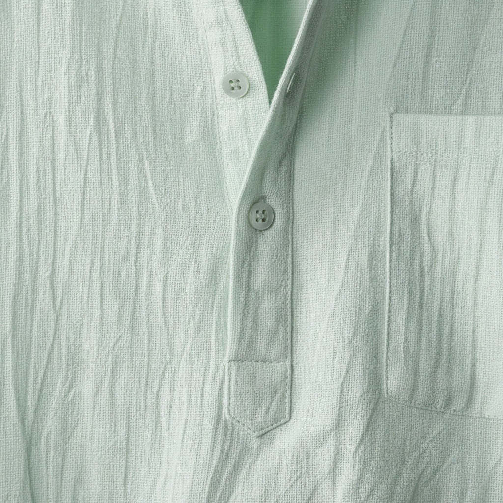 Green Linen T Shirt - Green - Texture Close Up
