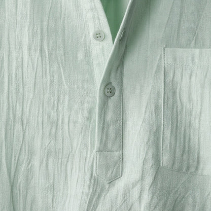 Green Linen T Shirt - Green - Texture Close Up