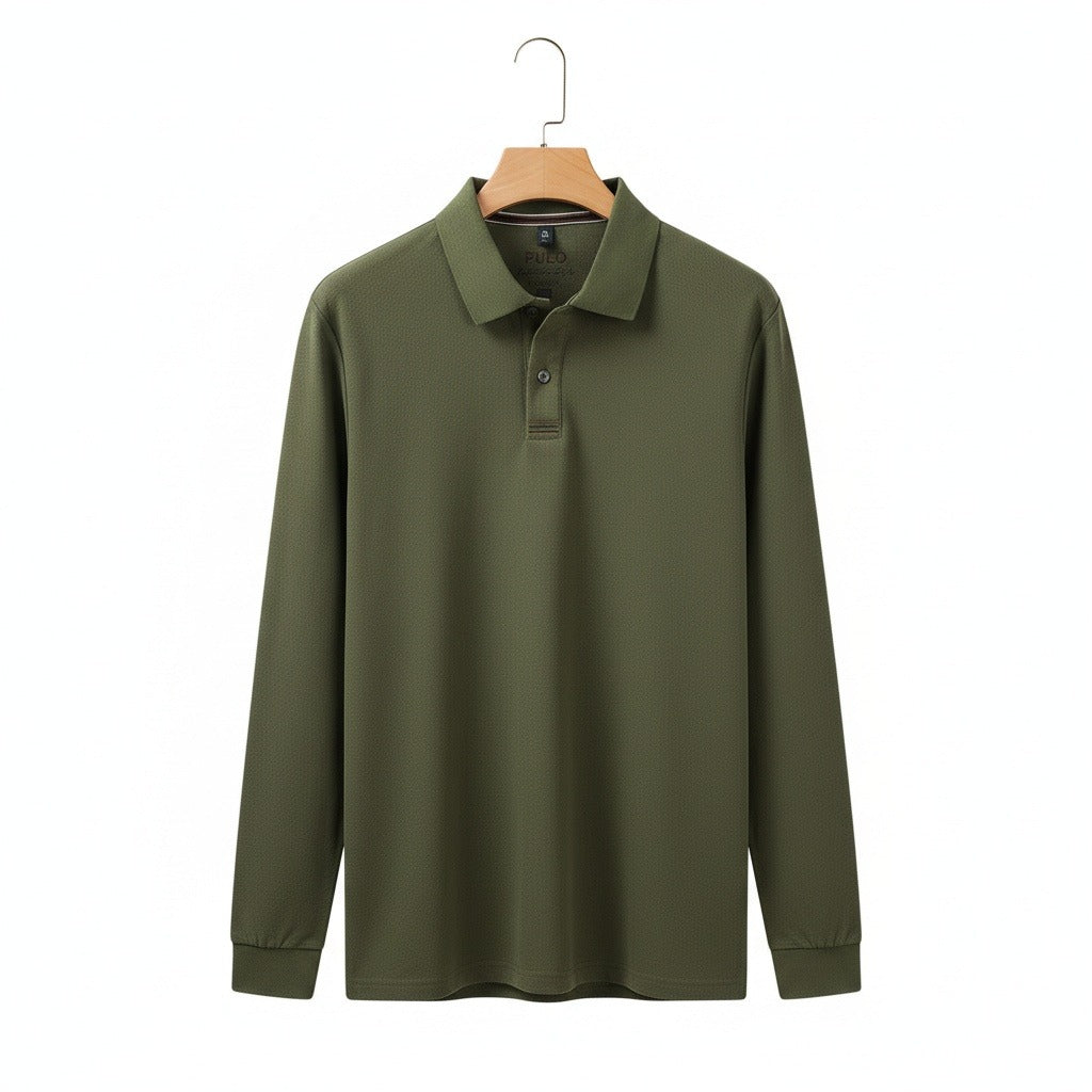 Green Long Sleeve Polo Shirt - Green - Front View