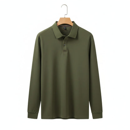 Green Long Sleeve Polo Shirt - Green - Front View