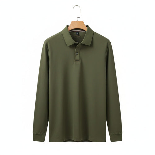 Green Long Sleeve Polo Shirt - Green - Front View