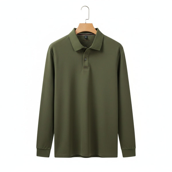 Green Long Sleeve Polo Shirt - Green - Front View