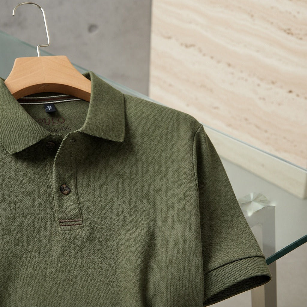 Green Long Sleeve Polo Shirt - Green - Back View
