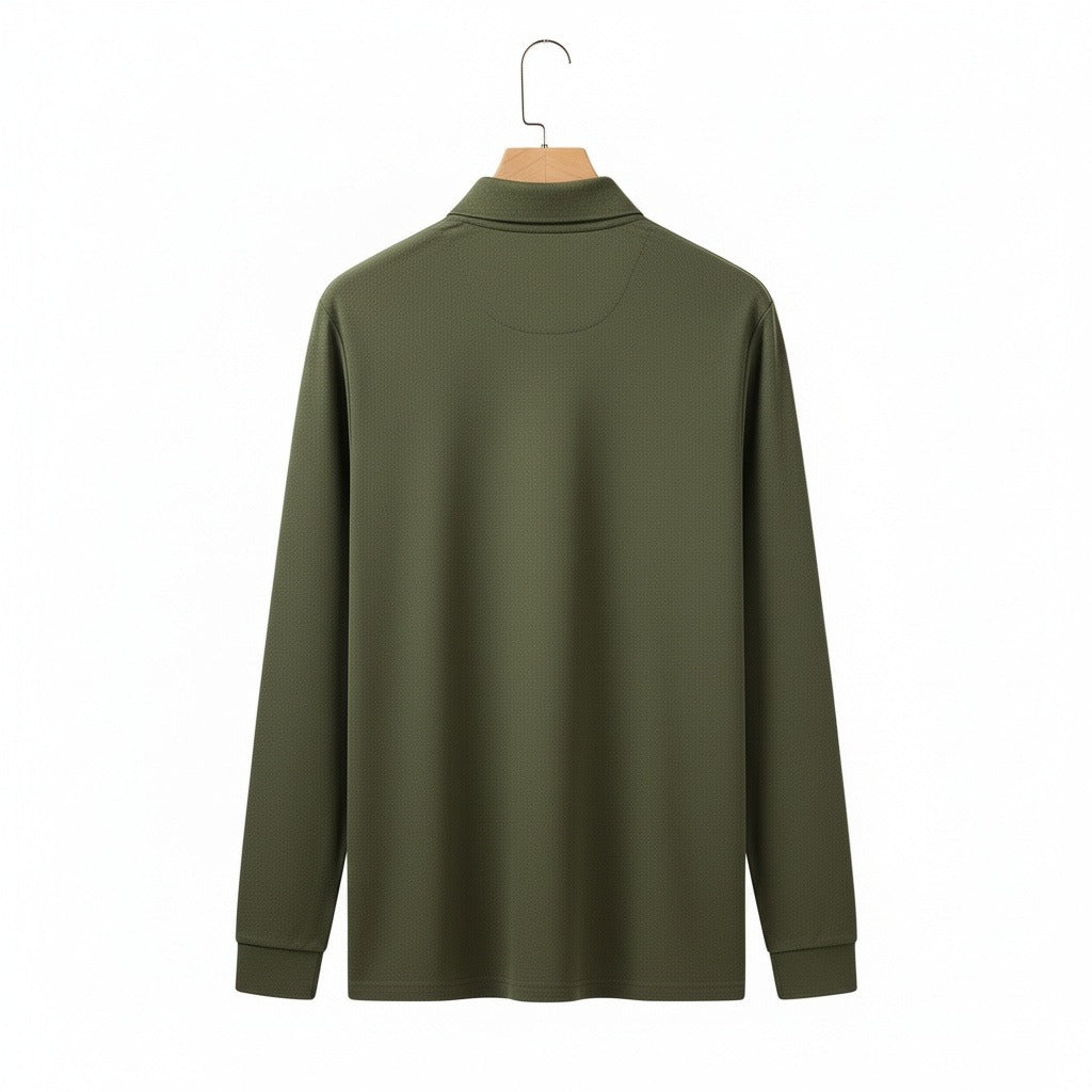 Green Long Sleeve Polo Shirt - Green - Fabric Detail