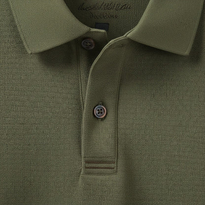 Green Long Sleeve Polo Shirt - Green - Texture Close Up