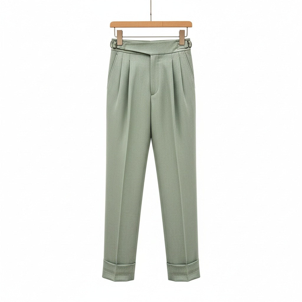 Green Pleated Trousers Mens - Green - Front View