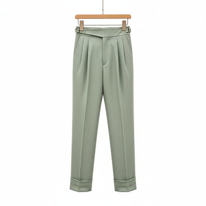 Green Pleated Trousers Mens - Green - Front View