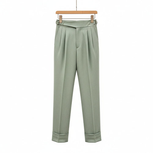 Green Pleated Trousers Mens - Green - Front View