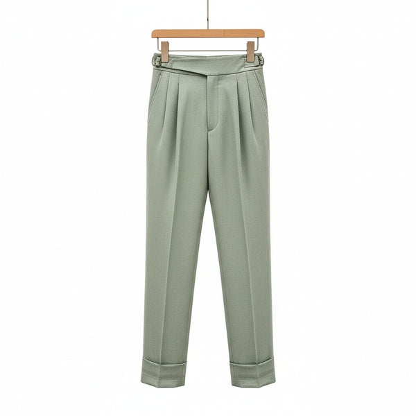 Green Pleated Trousers Mens - Green - Front View