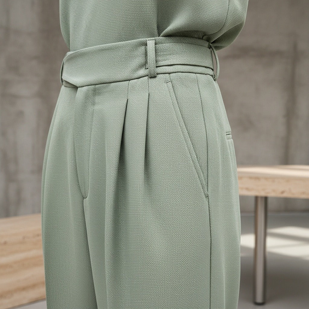 Green Pleated Trousers Mens - Green - Back View