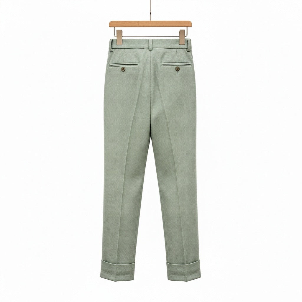 Green Pleated Trousers Mens - Green - Fabric Detail
