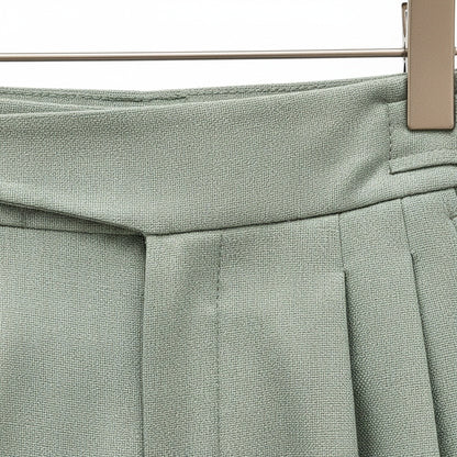Green Pleated Trousers Mens - Green - Texture Close Up