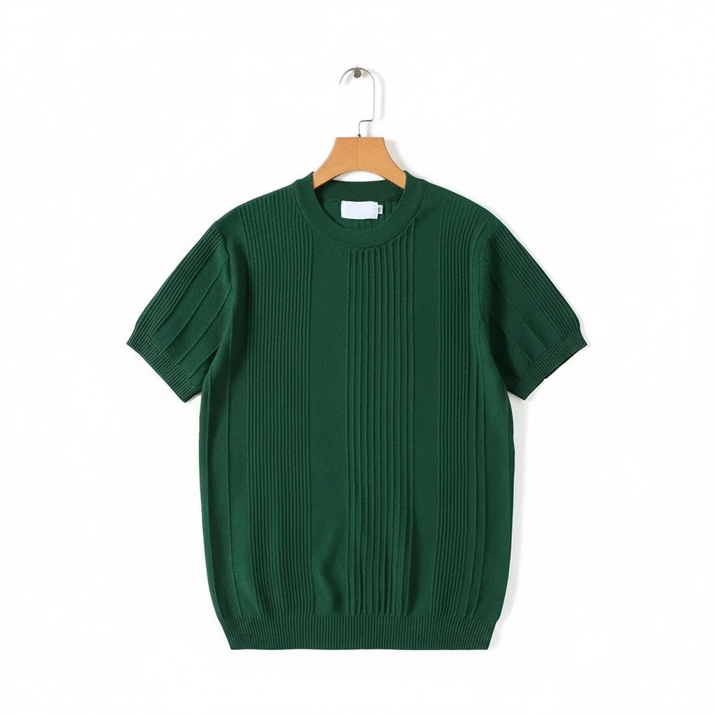 Green Ribbed T Shirt - Green - Front View