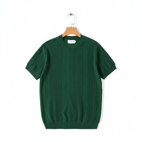 Green Ribbed T Shirt - Green - Front View
