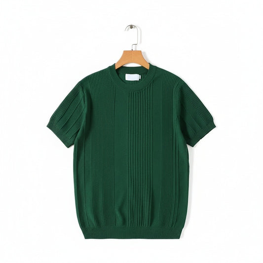 Green Ribbed T Shirt - Green - Front View