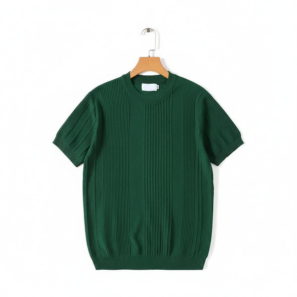 Green Ribbed T Shirt - Green - Front View