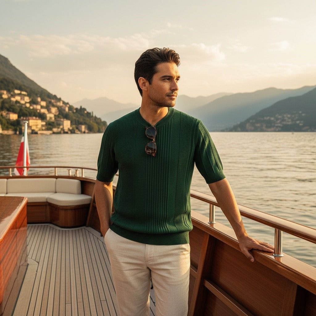 Green Ribbed T Shirt - Green - Angled Shot